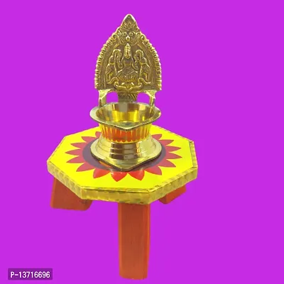 Subhekshana golden lamp s with wooden Lamp stand /Statue chowki  Lamp stand for home decoration