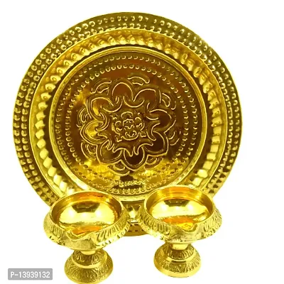 Subhekshana Metals  Crafts Metals  Brass Diwali Kuber Deepak Diya  with Plate , Oil Lamp for Home Decoration, Pooja and Diwali, Kubera Lamp for Pooja Small Size (Pack of 3)