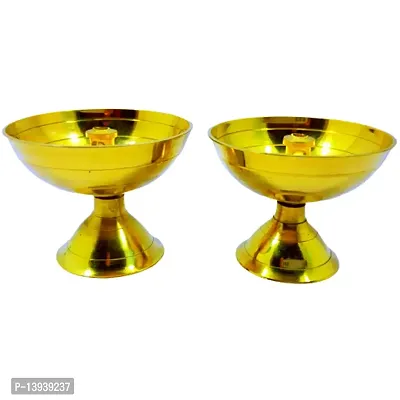 Subhekshana Metals  Crafts Brass Akand Diya for Traditional Indian Pooja room. special Brass Aganda Deepam.Brass Oil Lamp (4.5 Cm Height  Set of 2) Brass Diya.-thumb0