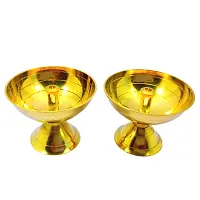 Subhekshana Metals  Crafts Brass Akand Diya for Traditional Indian Pooja room. special Brass Aganda Deepam.Brass Oil Lamp (4.5 Cm Height  Set of 2) Brass Diya.-thumb1