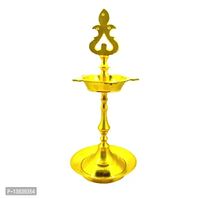 Subhekshana Metals Crafts  Brass   Kuthuvilakku. Brass Puja  oil Lamp with Plate.Embossed  Design for Home and Office Decoration -.-thumb0