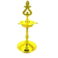 Subhekshana Metals Crafts  Brass   Kuthuvilakku. Brass Puja  oil Lamp with Plate.Embossed  Design for Home and Office Decoration -.-thumb1