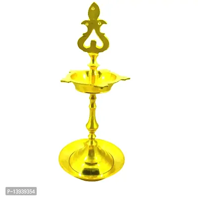 Subhekshana Metals Crafts  Brass   Kuthuvilakku. Brass Puja  oil Lamp with Plate.Embossed  Design for Home and Office Decoration -.-thumb2