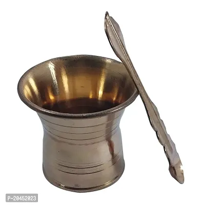 Subhekshana metals Copper Pancha Patra with Udharini / Spoon/With Copper Plate/ Thali Set for Home Pooja Product (7 cm)
