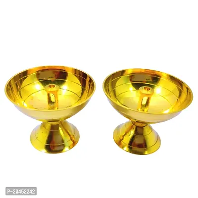 Subhekshana Metals  Crafts Brass Akand Diya for Traditional Indian Pooja room. special Brass Aganda Deepam.Brass Oil Lamp (4.5 Cm Height  Set of 2) Brass Diya.