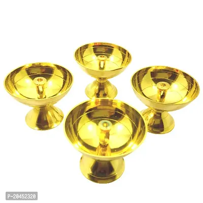 Subhekshana Metals  Crafts Brass Akand Diya for Traditional Indian Pooja room. Special Brass Aganda Deepam.Brass Oil Lamp (4.5 Cm Height  Set of 4) Brass Diya.-thumb0