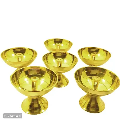 Subhekshana Metals  Crafts Brass Akand Diya for Traditional Indian Pooja room. special Brass Aganda Deepam.Brass Oil Lamp (4.5 Cm Height  Set of 6) Brass Diya