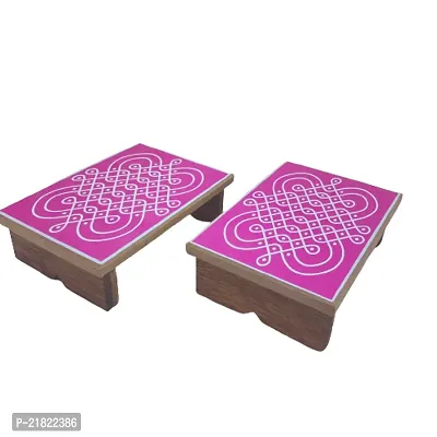 Subhekshana Wooden Puja Chowki | Traditional  Durable Perfect Decor for Festivals II Diwali Decorations Items for Home (12.5X12.5X8 CM)( (Pack of 2)