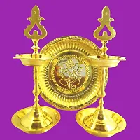 Subhekshana  Brass Oil Lamp with Plate  (9.0 Inchs Height  Set of 2 with Ganesh  Plate) Brass Metal oil Lamp with Plate.-thumb3