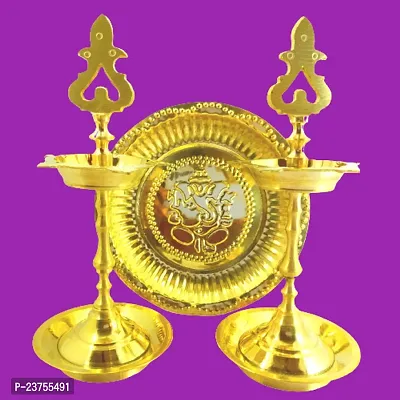 Subhekshana  Brass Oil Lamp with Plate  (9.0 Inchs Height  Set of 2 with Ganesh  Plate) Brass Metal oil Lamp with Plate.-thumb4