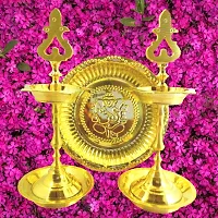 Subhekshana  Brass Oil Lamp with Plate  (9.0 Inchs Height  Set of 2 with Ganesh  Plate) Brass Metal oil Lamp with Plate.-thumb4