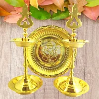 Subhekshana  Brass Oil Lamp with Plate  (9.0 Inchs Height  Set of 2 with Ganesh  Plate) Brass Metal oil Lamp with Plate.-thumb1