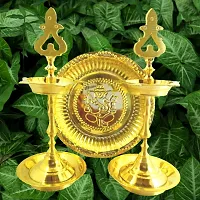 Subhekshana  Brass Oil Lamp with Plate  (9.0 Inchs Height  Set of 2 with Ganesh  Plate) Brass Metal oil Lamp with Plate.-thumb2