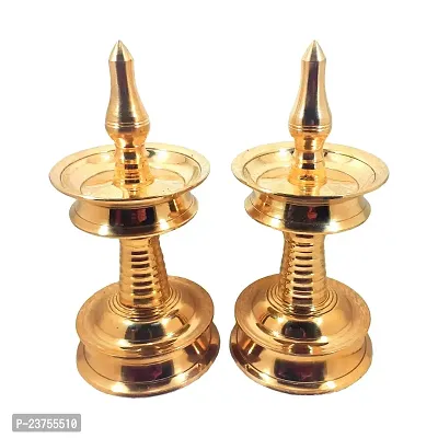 Subhekshana Brass  Nilavilakku- Kerala Fancy Brass Oil Lamp) .Brass Metal oil Lamp. Nilavilakku.Kerla Sastha Oil Lamp for Pooja. (6.5 Inchs Height  Set of 2)