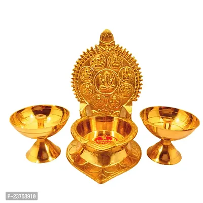 Subhekshana Kamakshi Astalaxmi oil lamp with Agand diya for Pooja. Astalaxmi Devi Maa Oil Lamp.Brass Astalaxmi Diya. (12.5 Cm Height  set of 3)