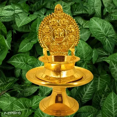 Kamakshi Astalaxmi oil lamp with Stand for Pooja. Astalaxmi Devi Maa Oil Lamp with stool. Diya with stand for gift return  Chowki .(12.5 Cm Height  Diya)-thumb2