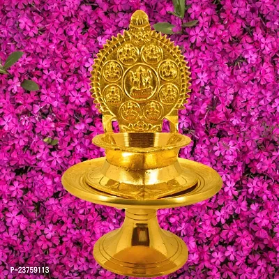 Kamakshi Astalaxmi oil lamp with Stand for Pooja. Astalaxmi Devi Maa Oil Lamp with stool. Diya with stand for gift return  Chowki .(12.5 Cm Height  Diya)-thumb4