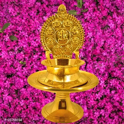 Kamakshi Astalaxmi oil lamp with Stand for Pooja. Astalaxmi Devi Maa Oil Lamp with stool. Diya with stand for gift return  Chowki .(12.5 Cm Height  Diya)-thumb2