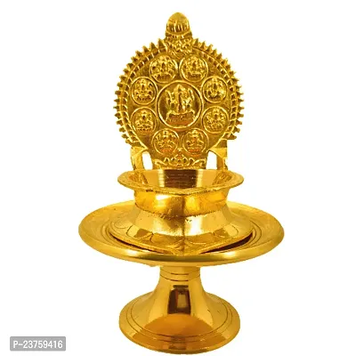 Kamakshi Astalaxmi oil lamp with Stand for Pooja. Astalaxmi Devi Maa Oil Lamp with stool. Diya with stand for gift return  Chowki .(12.5 Cm Height  Diya)-thumb0