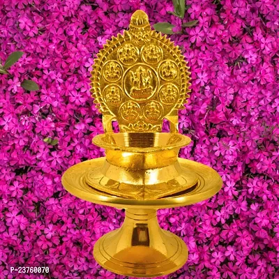 Subhekshana Astalaxmi oil lamp with Stand for Pooja. Astalaxmi Devi Maa Oil Lamp with stool. Diya with stand for gift return  Chowki .(12.5 Cm Height  Diya)-thumb2