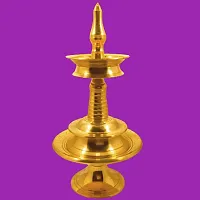 Subhekshana Brass  Kerala Fancy Oil Lamp (6.5 Inchs Height  )with stand (2.5 Inchs Height).Brass Metal oil Lamp with chowki.-thumb1