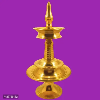 Subhekshana Brass  Kerala Fancy Oil Lamp (6.5 Inchs Height  )with stand (2.5 Inchs Height).Brass Metal oil Lamp with chowki.-thumb2