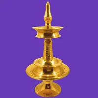 Subhekshana Brass  Kerala Fancy Oil Lamp (6.5 Inchs Height  )with stand (2.5 Inchs Height).Brass Metal oil Lamp with chowki.-thumb2