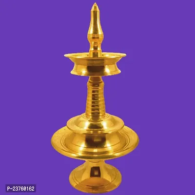 Subhekshana Brass  Kerala Fancy Oil Lamp (6.5 Inchs Height  )with stand (2.5 Inchs Height).Brass Metal oil Lamp with chowki.-thumb3