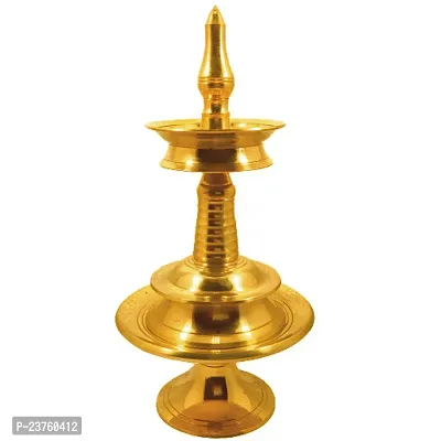 Subhekshana Brass  Kerala Fancy Oil Lamp (6.5 Inchs Height  )with stand (2.5 Inchs Height).Brass Metal oil Lamp with chowki.-thumb0