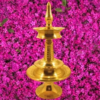 Subhekshana Brass  Kerala Fancy Oil Lamp (6.5 Inchs Height  )with stand (2.5 Inchs Height).Brass Metal oil Lamp with chowki.-thumb3