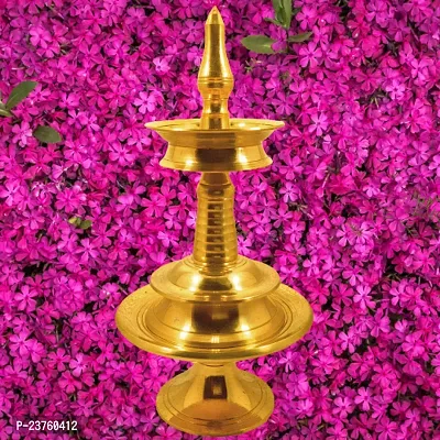 Subhekshana Brass  Kerala Fancy Oil Lamp (6.5 Inchs Height  )with stand (2.5 Inchs Height).Brass Metal oil Lamp with chowki.-thumb4