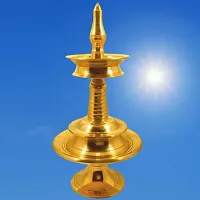 Subhekshana Brass  Kerala Fancy Oil Lamp (6.5 Inchs Height  )with stand (2.5 Inchs Height).Brass Metal oil Lamp with chowki.-thumb4