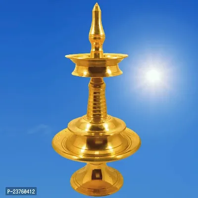 Subhekshana Brass  Kerala Fancy Oil Lamp (6.5 Inchs Height  )with stand (2.5 Inchs Height).Brass Metal oil Lamp with chowki.-thumb5