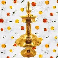 Subhekshana Brass  Kerala Fancy Oil Lamp (6.5 Inchs Height  )with stand (2.5 Inchs Height).Brass Metal oil Lamp with chowki.-thumb1