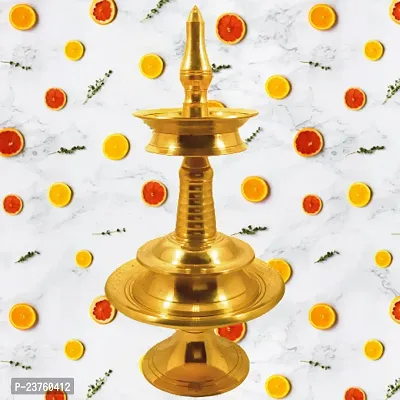 Subhekshana Brass  Kerala Fancy Oil Lamp (6.5 Inchs Height  )with stand (2.5 Inchs Height).Brass Metal oil Lamp with chowki.-thumb2