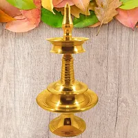 Subhekshana Brass  Kerala Fancy Oil Lamp (6.5 Inchs Height  )with stand (2.5 Inchs Height).Brass Metal oil Lamp with chowki.-thumb2