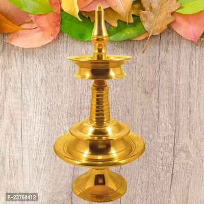 Subhekshana Brass  Kerala Fancy Oil Lamp (6.5 Inchs Height  )with stand (2.5 Inchs Height).Brass Metal oil Lamp with chowki.-thumb3