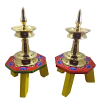 Subhekshana  wooden stand(Mukali) chowki/  Lamp stand for home decoration.Orange Mukali Pack of 2-thumb2