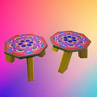 Subhekshana  wooden stand(Mukali) chowki/  Lamp stand for home decoration.Multicolour  Mukali Pack of 2-thumb2