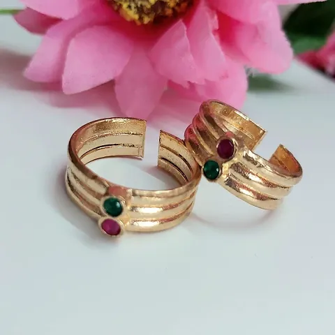 Traditional Five Metal Stone Toe Rings For Women