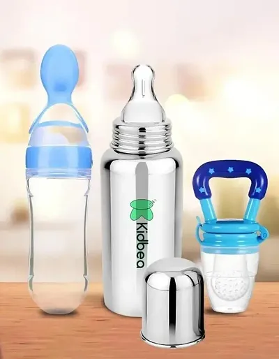 Stainless Steel Infant Baby Feeding Bottle Combo of 3