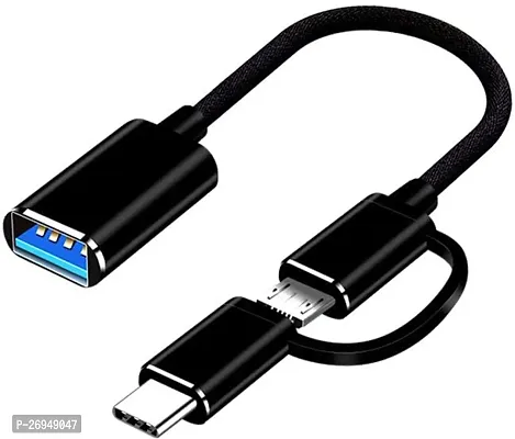 Durable On CC-13 2 in 1 Type C Micro USB 3.0 Interface Female OTG Adapter Cable, Black