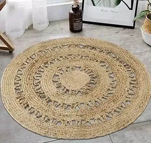 AIESY? - Live Beautiful ! Handwoven Jute Flower All Over Natural Rug Reversible Carpet