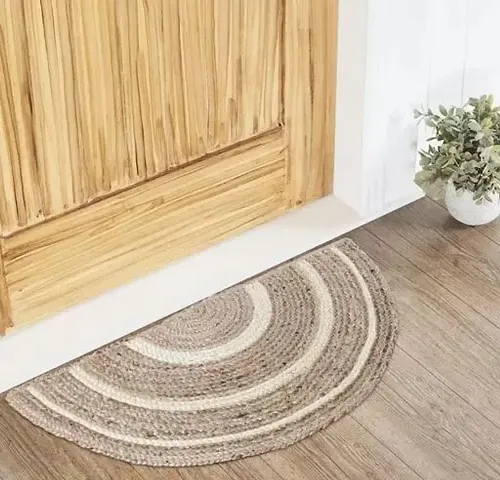 AIESY?- Live Beautiful ! Handwoven Jute Rug, Reversible Doormat for Bedroom, Living Room and Home Decoration for All Seasons (White Design, 100 cm Half D)