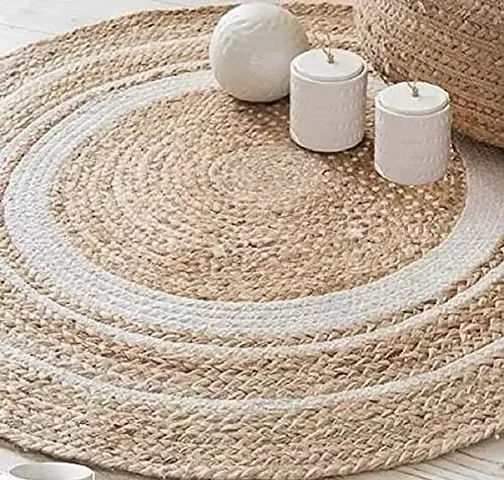 AIESY? Handwoven Jute and Chindi Rug Braided Reversible Doormat for Entry gate & Living Room cm Round