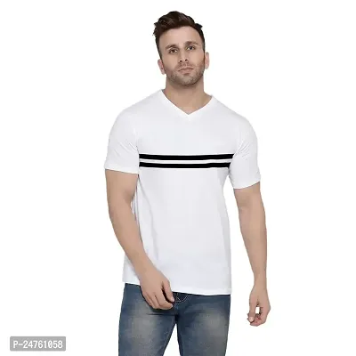 COTTON High Density Men's Cotton Striped Regular Fit V Neck Half Sleeve Casual T-Shirt for Daily use-thumb0