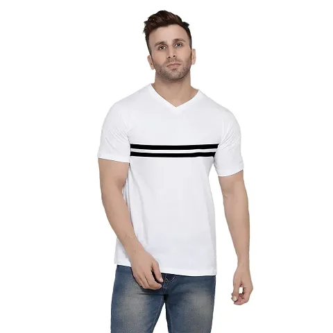 COTTON High Density Men's Cotton Striped Regular Fit V Neck Half Sleeve Casual T-Shirt for Daily use