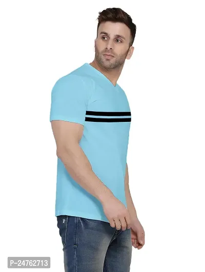 COTTON High Density Men's Cotton Striped Regular Fit V Neck Half Sleeve Casual T-Shirt for Daily use-thumb3