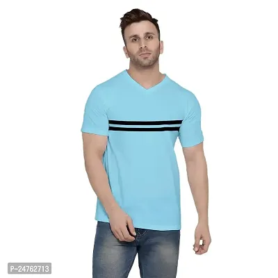 COTTON High Density Men's Cotton Striped Regular Fit V Neck Half Sleeve Casual T-Shirt for Daily use