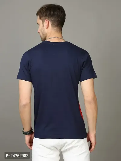 Men Striped Scoop Neck Cotton Blend Navy Blue T-Shirt (Medium, 100)-thumb2